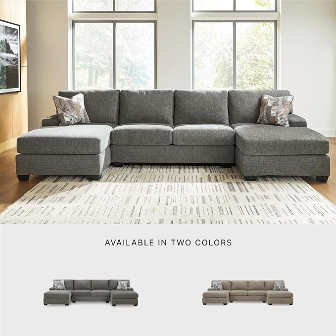 Signature Design by Ashley Seyler Lane Contemporary 3-Piece Sectional with Double Chaise and Removable Cushion, Gray