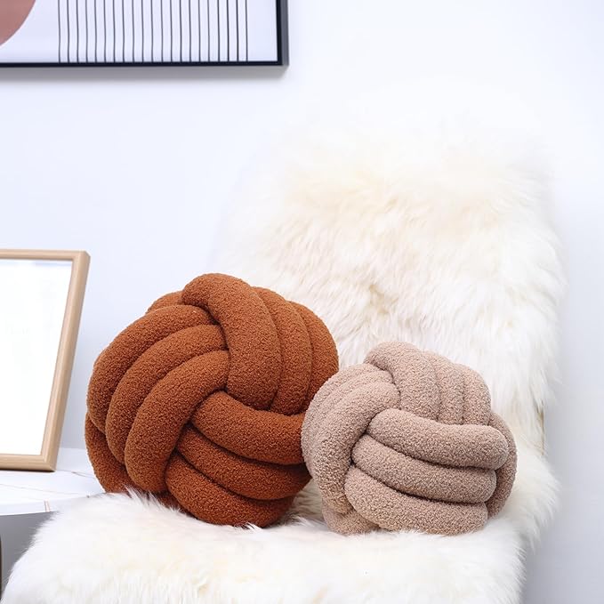 Petrella Knot Pillow Ball Round Throw Pillows Home Decor Cushion Decorative Aesthetic Throw Pillows，Lambswool Caramel 11inch