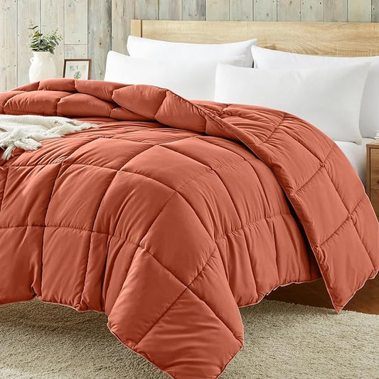 Homelike Moment Comforters Queen Size - Orange Duvet Insert Down Alternative Bed Queen Comforter, Lightweight Bedding Comforter Full Size Quilted Soft All Season Burnt Orange