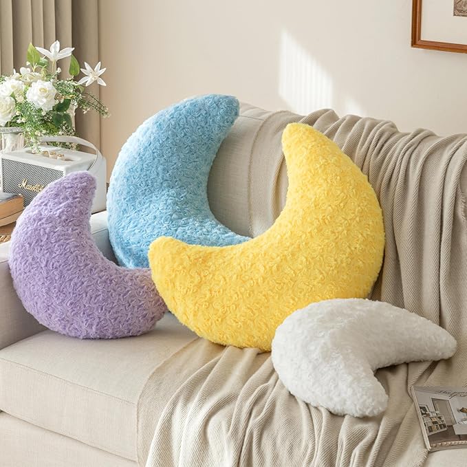 Moon Pillow, Decorative Throw Pillow with Soft Plush for Couch Bed, Cozy Moon Decorative Pillows for Bedroom Living Room, Home Décor Comfort Gift (Yellow, 19.6 Inches)