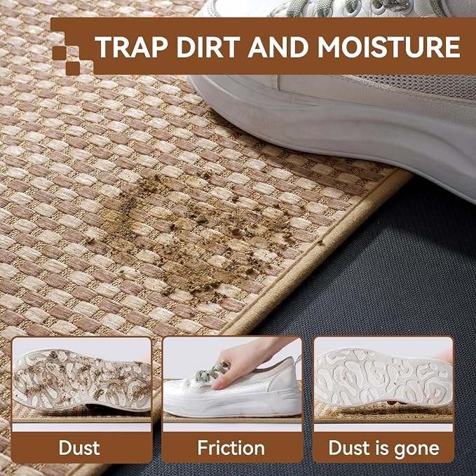 Front Door Mat 24''x35'', Absorbent Dirt Resist Washable Non Slip Low-Profile Indoor Doormat, Easy Clean Entryway Welcome Door Mats, Brown - Image 3