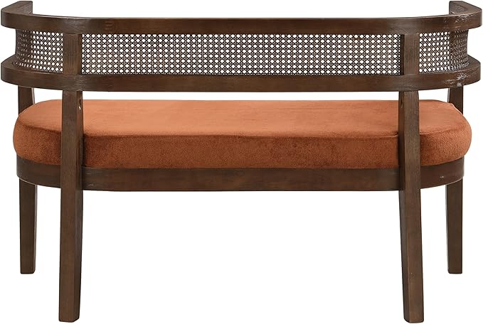 Christopher Knight Home Xiza Modern Fabric Upholstered Loveseat Sofa with Rubberwood Frame, Comfy 2-Seater Sofa Couch and Rattan Backrest, Love Seat Couches for Living Room, Dark Orange + Walnut