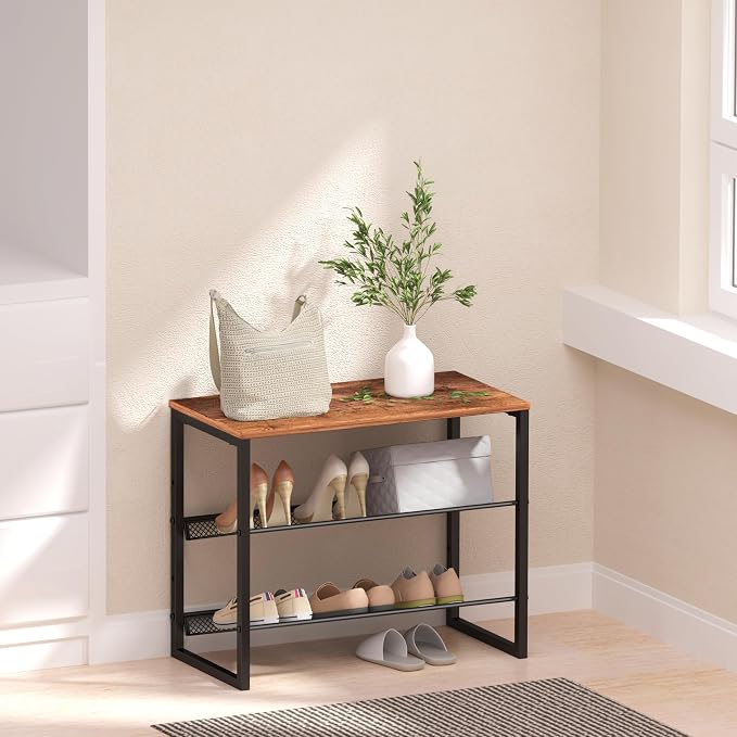 CHEMPFR Shoe Rack Organizer - Sturdy Steel Shoe Organizer for Closet Entryway with Spacious Top and Strong Mesh Shelves Industrial Style Standing Storage Shelves (3-Tier 11.8"x20.4"x25.2") - Image 4