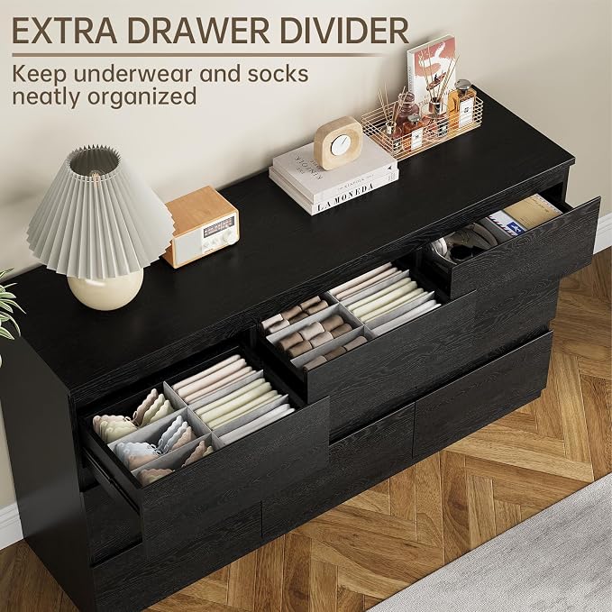 OtterOasis Black Wood Dresser for Bedroom, 9 Drawer Dressers for Clothes Storage, Modern Dresser with Wide Drawers, Wide Wooden Chest Drawers for Living Room, Entryway, TV Stand - Image 4