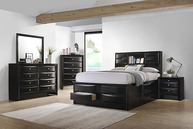 Coaster Home Furnishings Briana Transitional 5-Piece Bedroom Set Queen Size Storage Bookcase Bed Frame 56-inch Headboard Black 202701Q-S5
