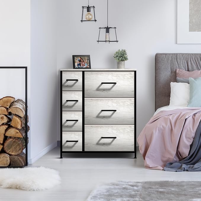 Sorbus Dresser with 7 Faux Wood Drawers - Storage Unit Organizer Chest for Clothes - Bedroom, Hallway, Living Room, Closet, & Dorm Furniture - Steel Frame, Wood Top, & Easy Pull Fabric Bins - Image 2