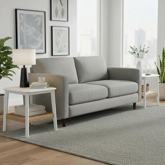 Alaterre Furniture Calais 2-Tier Small End Table with Woven Storage Shelf – Set of 2 Mid Century Modern Wooden Nightstand or Side Table for Small Spaces, Living Room & Bedroom (White) - Image 4