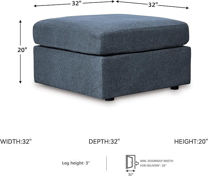 Signature Design by Ashley Modmax Contemporary Stain Resistant Square Oversized Accent Ottoman with Non-Skid Legs, Blue
