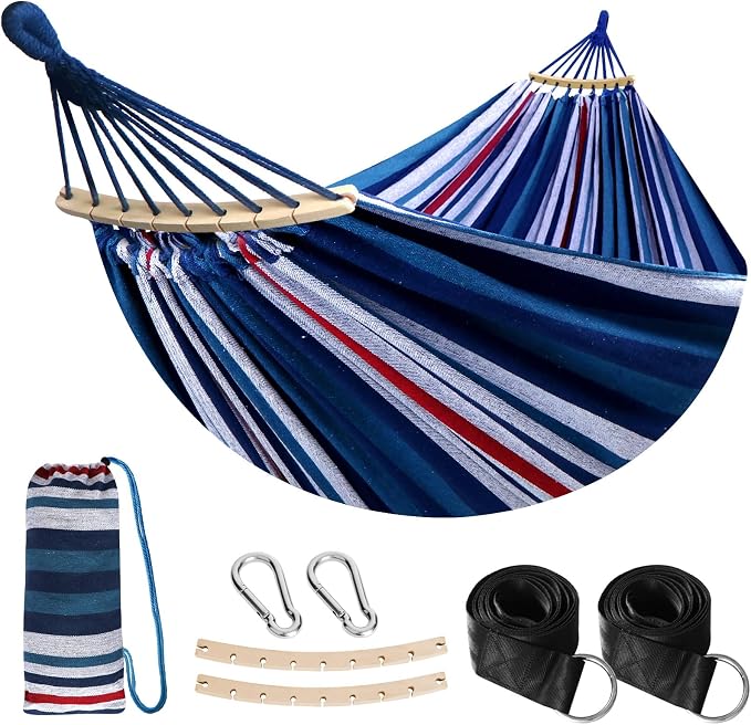 Anyoo Garden Cotton Hammock Comfortable Fabric Hammock with Spreader Bar Sturdy Hammocks Up to 450lbs Portable Lightweight Hammocks with Travel Bag for Camping Outdoor/Indoor Patio Backyard by Anyoo