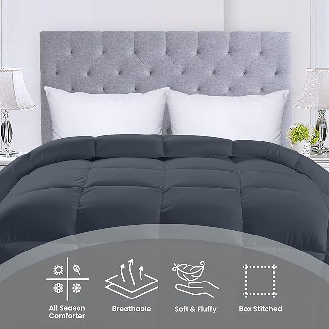 Utopia Bedding Comforters Queen Size, All Season Duvet Insert, Down Alternative Box Stitched Bed Comforter with Corner Tabs, Machine Washable (Grey)