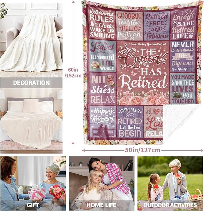 Retirement Gift for Woman, Retirement Gifts for Women 2026, Retired Blanket to My Mom Grandma, Farewell Merch for Coworkers Teacher Nurse, Retirement Party Decorations Blanket 60"x50"