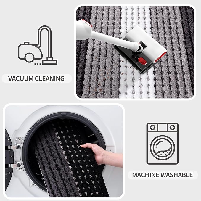Kitinjoy Indoor Outdoor Door Mat, 40x32 Non-Slip Absorbent Dirt Trapper, Low-Profile Washable Inside Entrance Front Floor Mat, Sturdy Soft Entry Dotted Ombre Doormats for Entryway, Black - Image 5