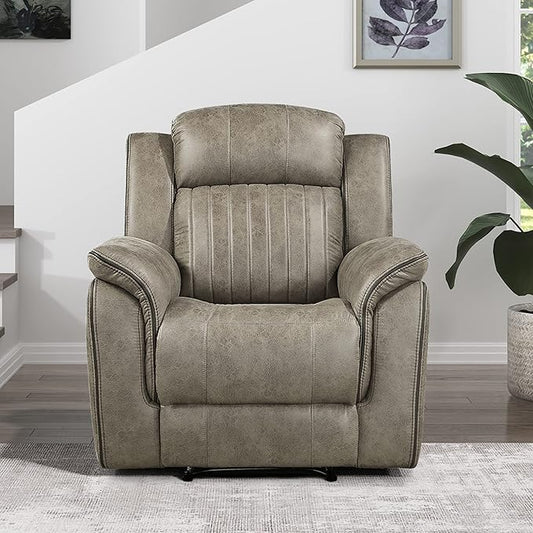 Lexicon Recliner Chair, Home Theater Seating, Manual Polished Microfiber Upholstery Reclining Chair, 39.5" W Recliner, Sandy Brown