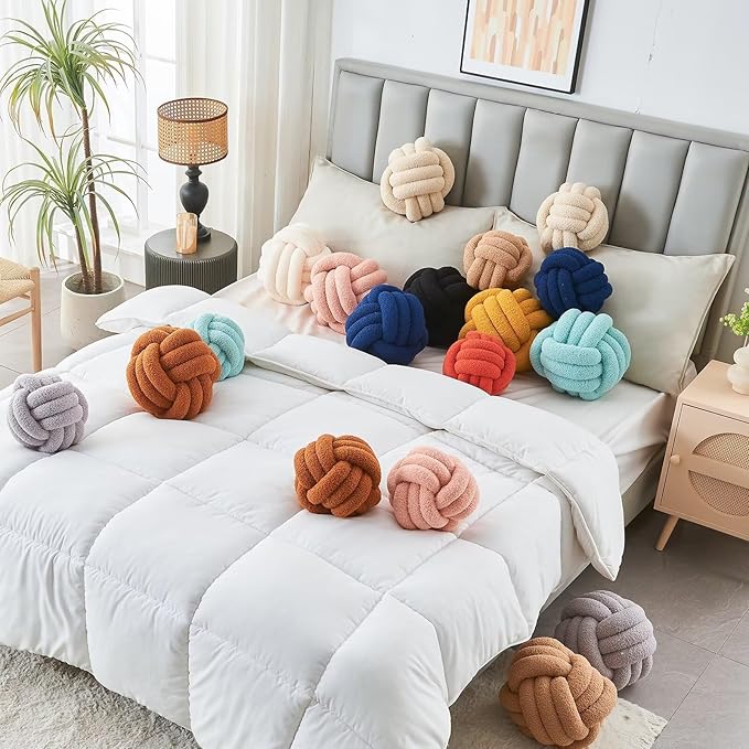 LUSJNGE Decorative Throw Knot Pillow Ball for Home Chair Sofa Couch Bed Aesthetic Round Decor Pillows Lambswool Knotted Pillow Cushion (Black, 8inches)