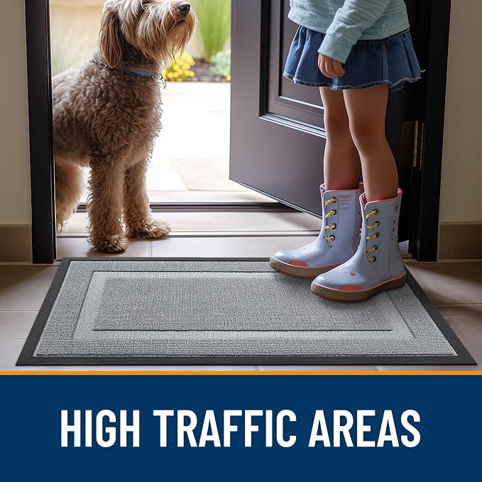 OLANLY Front Door Mat Indoor Outdoor Entrance, Waterproof All-Season, All-Weather Doormat, Sturdy Natural Rubber, Low Profile, Easy Clean Patio Porch Entryway Mat, 33x21, Ash Gray - Image 7