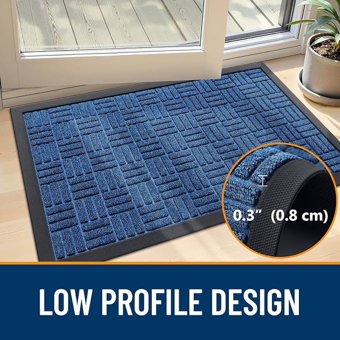 OLANLY Front Door Mat Outside Entrance 47x23, Absorbent, Heavy Duty Sturdy Natural Rubber Doormat Indoor Outdoor, Non-Slip, Stain and Fade Resistant, Low Profile Floor Mat for Entryway, Ocean Blue - Image 4