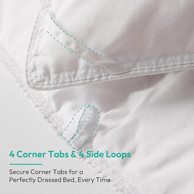 Three Geese Oversized King Size Pinch Pleat Duck Feather Down Fiber Comforter - All-Season Down Duvet Insert Fluffy Baffle Box Design with 8 Corner Loops for Warmth and Softness.