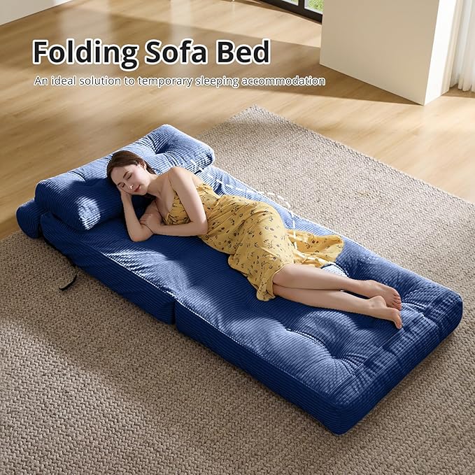 Folding Sofa Bed, Convertible Sleeper Chair with Pillow, Foldable Mattress with Back Support, Portable Floor Sofa Lounge for Living Room Bedroom Dorm