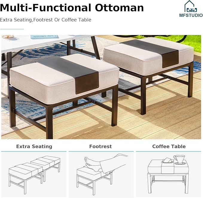 MFSTUDIO 5 Pieces Patio Conversation Sets,Outdoor Metal Furniture Sofas with 1 x 3-Seat Sofa, 2 x Sofa Chairs,2 x Ottoman,Wrought Iron Frame with Beige Cushion for Patio Courtyard Balcony