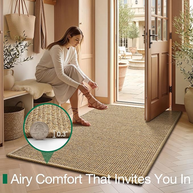 LUMI Handwoven Sisal Door Mat, Non-Slip Durable Entryway Mat, Welcome Front Doormat, Solid Floor Mats for Entrance, 32"x48", Brown Sisal - Image 7