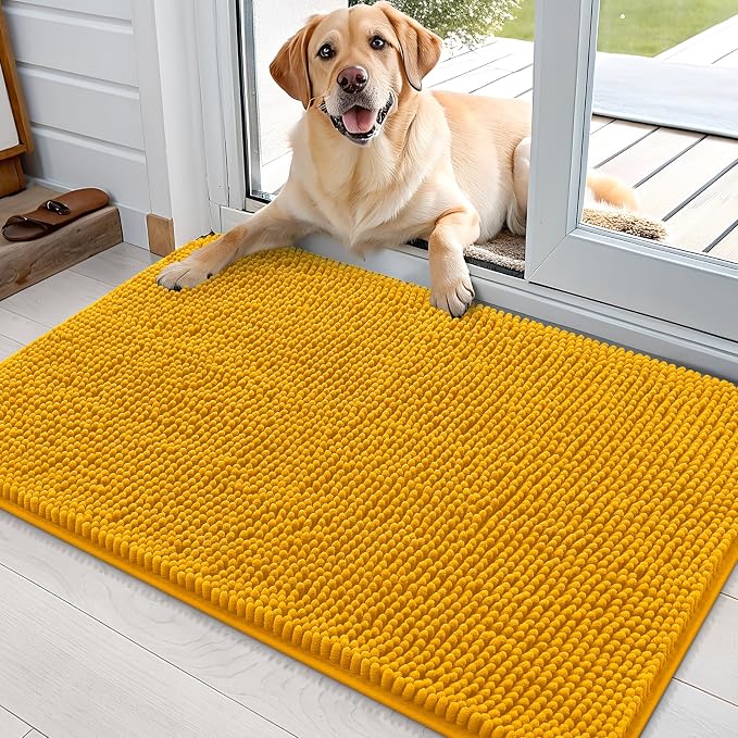 OLANLY Dog Door Mat for Muddy Paws 35x24, Absorbs Moisture and Dirt, Absorbent Non-Slip Washable Doormat, Quick Dry Chenille Mud Mat, Entry Indoor Entryway Carpet for Inside Floor, Golden Yellow by OLANLY