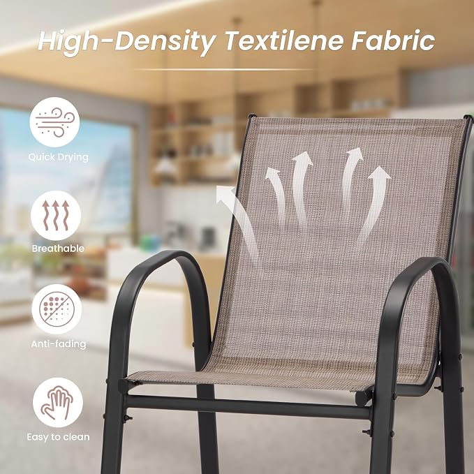 HOMREST Outdoor Bar Height Stools Set of 5,4 High Back Patio Bar Chairs with Outdoor High Top Table,All Weather Outdoor High Top Bistro Set Furniture for Patio,Balcony,Taupe - Image 5