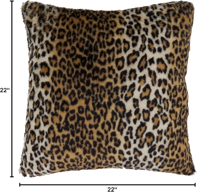 SARO LIFESTYLE Guépard Collection Cheetah Print Faux Fur Pillow Cover, 22", Brown