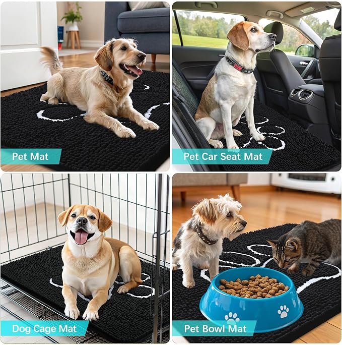 OLANLY Dog Door Mat for Muddy Paws 59x35, Paw Print Design, Absorbs Moisture and Dirt, Absorbent Non-Slip Washable Doormat, Quick Dry Chenille Mud Mat for Dogs, Entry Indoor Entryway Carpet, Black - Image 7