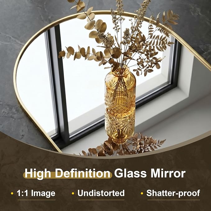 AMOISE Arched Bathroom Mirrors 2 Pack, 30" x 20" Gold Metal Frame Vanity Wall Mirror, Shatterproof Accent Mirror for Bedroom, Entryway and Living Room - Image 2