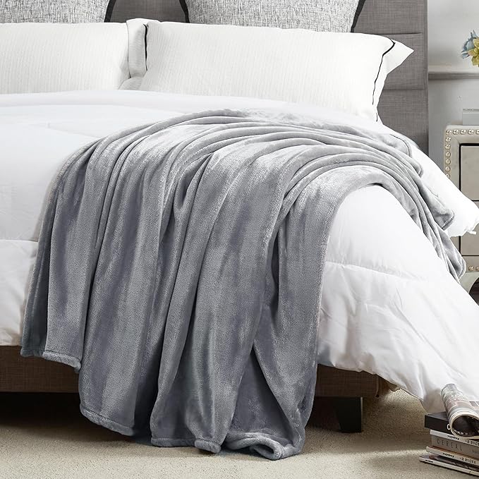 DREAMNINE Pack of 21 Fuzzy Fleece Throw Blanket for Couch Sofa 50" x 60", Decorative Solid Lightweight Velvet Blankets for Chair, Cozy Accent Shaggy Micro Plush Flannel Blanket for Bedroom, Grey