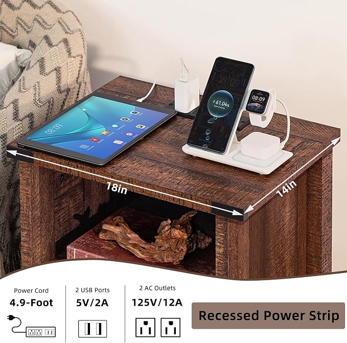 Joaxswe Night Stand Set of 2, 18 Inch Farmhouse Nightstand with with Charging Station and USB Port, Rustic Wood Bedside Table with Magnetic Door, Bed Side Tables for Bedroom, Reclaimed Barnwood - Image 5