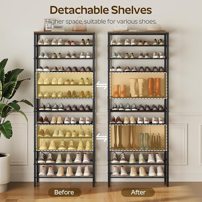 YATINEY 12 Tier Shoe Rack, Large Capacity Shoe Storage Organizer Holds 48 Pairs, Sturdy and Stable, for Entryway, Hallway, Closet, Dorm Room, Rustic Brown SS12BR - Image 5