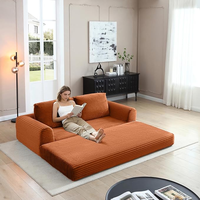 Foldable Boneless Love Seat Couches in a Box, Modern Floor Foam Sleeper Sofa Bed 2-in-1 Convertible Cloud Sofa for Home Apartments Bedroom
