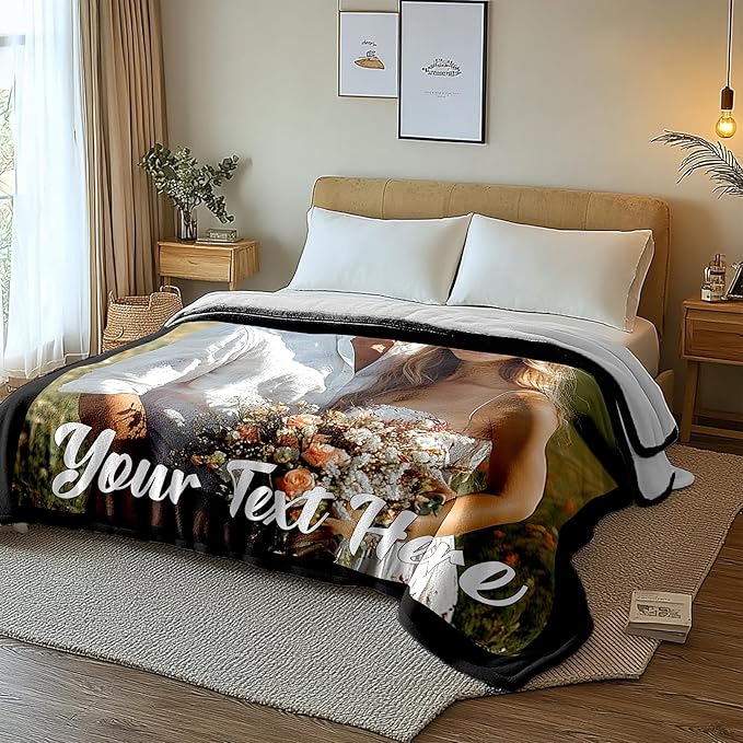 Custom Blanket with Picture Text, Personalized Throw Photo Blanket, Customized Valentine's Day for Boyfriend Girlfriend Husband Wife, Couple Gifts for Him/Her