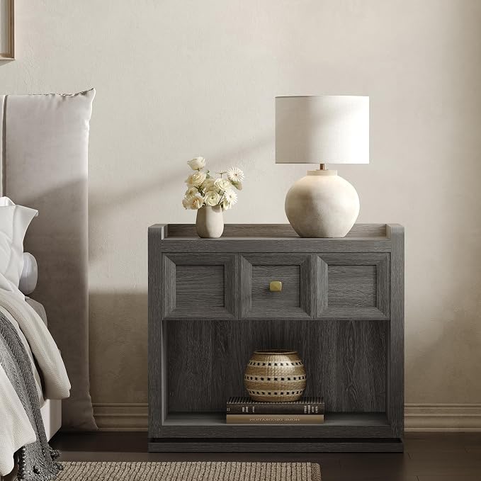 SICOTAS Night Stand Set 2, 26" Wide Nightstands with Drawer, Large Queen Size Nightstands Set of 2, Modern Bedside Table for Bedroom, Side End Table (Dark Grey Oak, 26-Inch) - Image 6