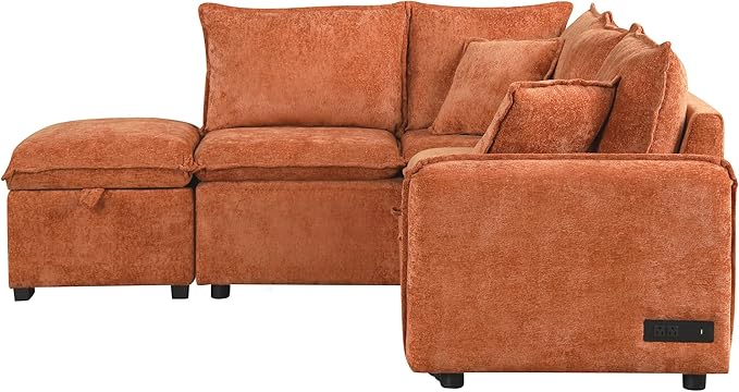 ERYE L-Shaped Corner Chenille Upholstered Sleeper Sectional Sofa Practical Convertible Sleep Sofabed W/Pull Out Sleep Couch Bed, Storage Ottoman and USB Charge Ports for Living Room