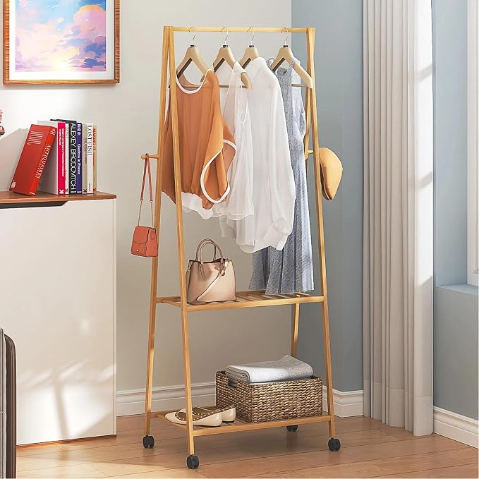 VECELO Coat Rack Freestanding, Entryway Hanger Stand, Umbrella Holder, Hall Tree With Hooks, Floor Standing Metal Tree Stand,Oak by VECELO