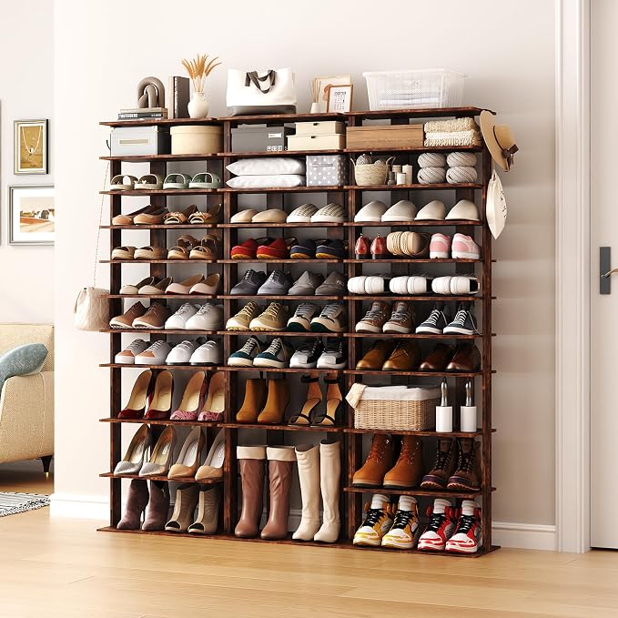 HOMEFORT 10-Tier Vertical Shoe Rack, Corner Shoe Tower, Double Rows 10 Tiers Shoe Shelf, Slim Shoe Storage Unit for 20 Pairs of Shoes, Shoe Stand for Entryway, Hallway, Closet (Rustic Brown) - Image 2