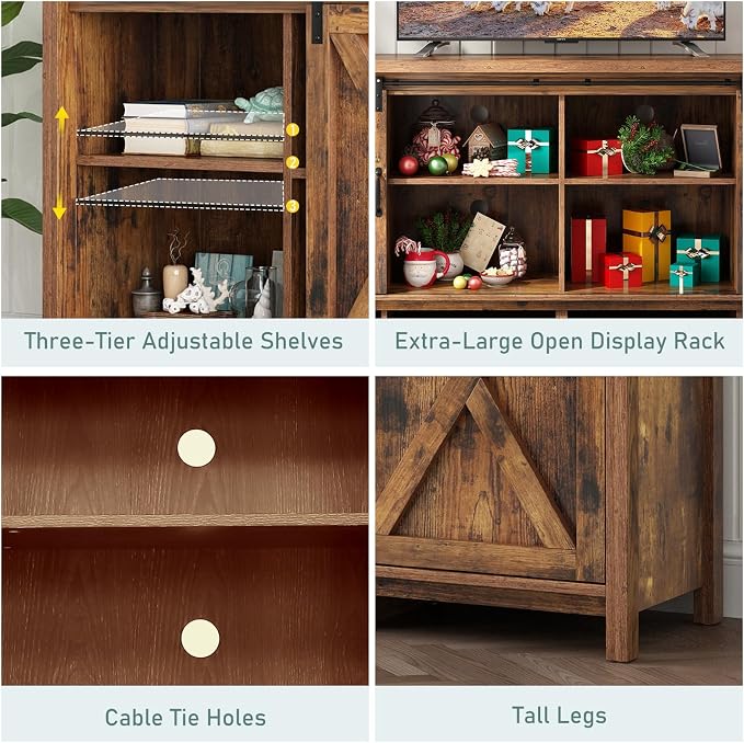 70" Farmhouse TV Stands for 70 75 80inch TV w/Adjustable Shelves,Sliding Barn Door.Wooden Entertainment Center,TV Console Cabinet with Storage for Bedroom Living Room(Brown 70in) - Image 6