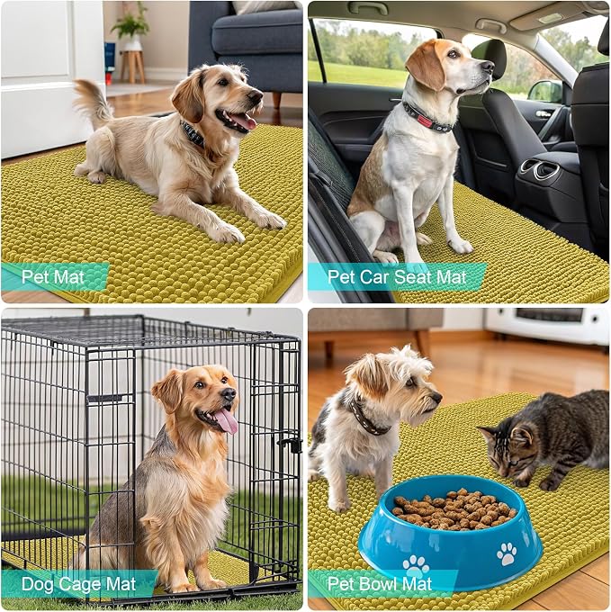 OLANLY Dog Door Mat for Muddy Paws 36x24, Absorbs Moisture and Dirt, Absorbent Non-Slip Washable Doormat, Quick Dry Chenille Mud Mat, Entry Indoor Entryway Carpet for Inside Floor, Mustard Yellow - Image 7