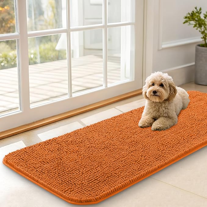 OLANLY Dog Door Mat for Muddy Paws 47x17, Absorbs Moisture and Dirt, Absorbent Non-Slip Washable Doormat, Quick Dry Chenille Mud Mat for Dogs, Entry Indoor Entryway Carpet for Inside Floor, Clay by OLANLY