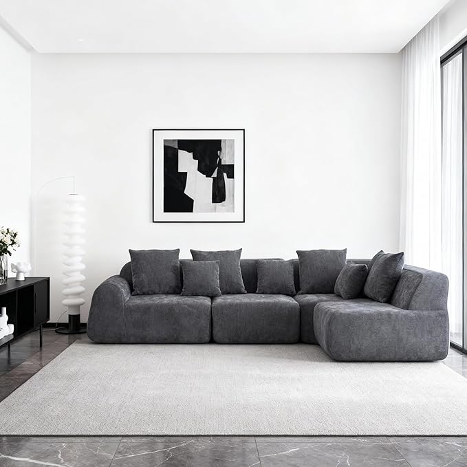 116-Inch Oversized Modular Compressed Sectional Couches 4 Pieces Modular Boneless Sofas with 7 Pillows,Modern Minimalist Corner Cloud Sofa Comfy Chenille Deep Seat Foam Couch