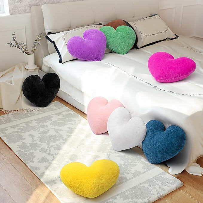 2 Pcs Black Heart Pillow Decorative Throw Pillows 16-inch Cute Soft Fluffy Heart Shaped Pillows for Bed Couch Sofa Bedroom Living Room Decor Aesthetic (Black, 16"x13.78")