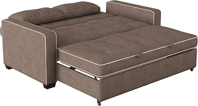 Serta Ainsley 72.6" Convertible Sleeper Sofa, Queen Size, Dreamcoil Comfort, Soft Woven Fabric, Java