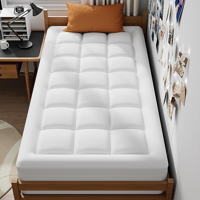 ELEMUSE Twin XL Dual Layer 3 Inch Memory Foam Mattress Topper for College Studends, Dorm Room Essentials, 2 Inch Cooling Gel Foam and 1 Inch Soft Pillow Top Bed Pad,Back to School Comfortable Support