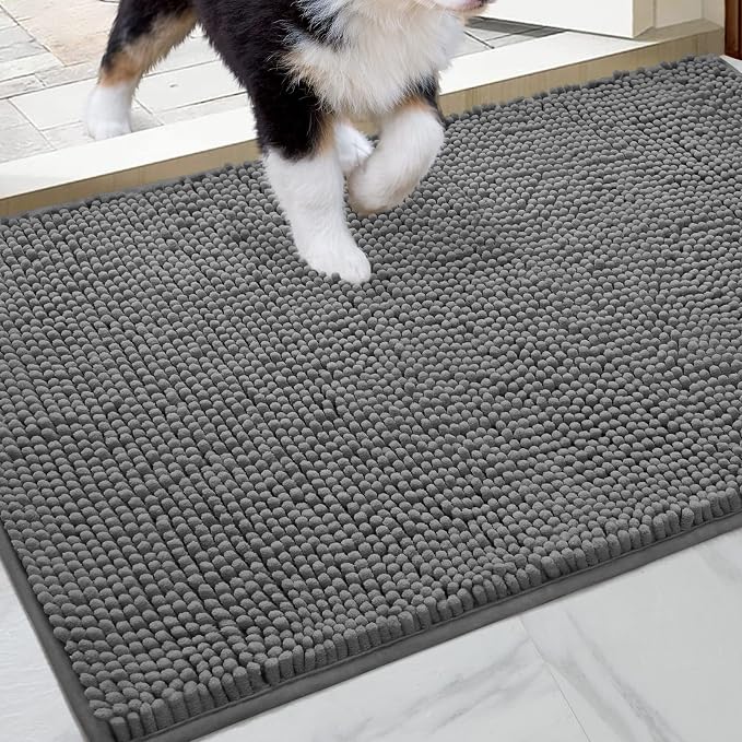 HOMEIDEAS Doormat Indoor Entrance, 36"x24", Highly Absorbent Chenille Muddy Dog Washable Non Slip Front Welcome Door Floor Mat for Entryway, Grey by HOMEIDEAS