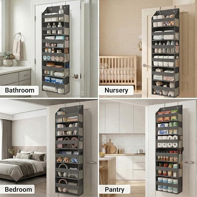 HOMELUX THEORY UPGRADED 6 Tiers Over The Door Organizer Hanging - 100D EXTRA THICK & 50lbs HUGE CAPACITY, 12 Side Mesh Pockets Over The Door Shoe Organizer, Hanging Closet Organizer (Dark Gray, 2pc) - Image 5