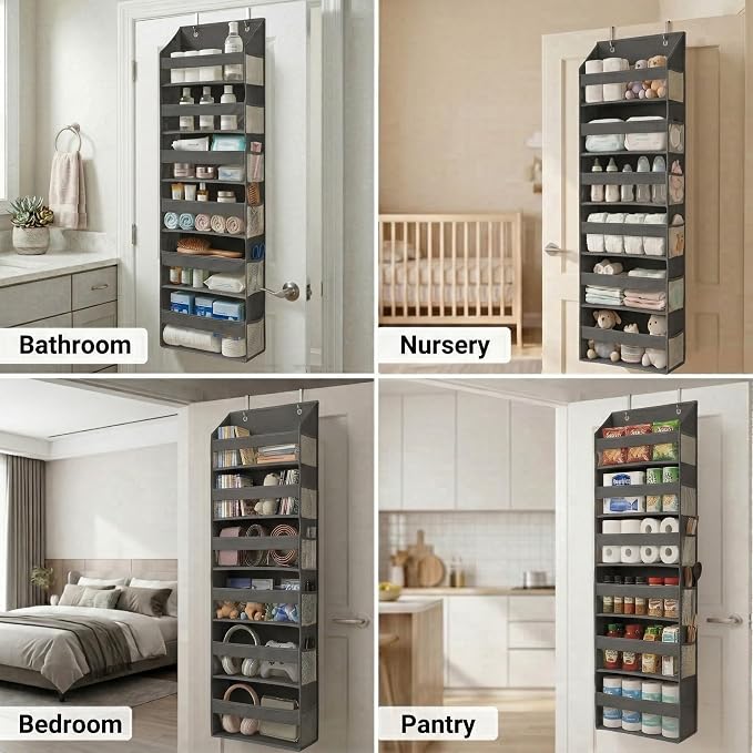 HOMELUX THEORY UPGRADED 6 Tiers Over The Door Organizer Hanging - 100D EXTRA THICK & 50lbs HUGE CAPACITY, 12 Side Mesh Pockets Over The Door Shoe Organizer, Hanging Closet Organizer (Dark Gray, 1pc) - Image 5