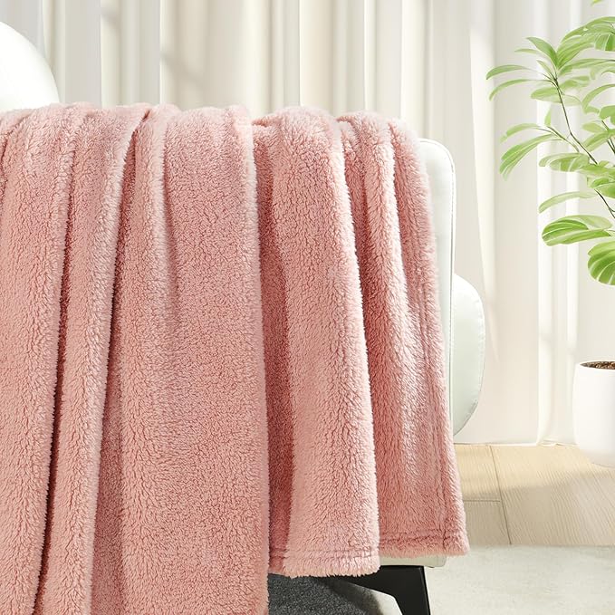Exclusivo Mezcla Queen Size Blanket for Bed, Super Soft Velvet Plush Fleece Blankets, Fuzzy Cozy and Warm for Winter, 90x90 Inches, Pink