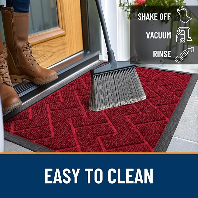 OLANLY Front Door Mat Indoor Outdoor Entrance, Waterproof All-Season, All-Weather Doormat, Sturdy Natural Rubber, Low Profile, Easy Clean Patio Porch Entryway Mat, Herringbone Brick (Wine Red, 71x23) - Image 6